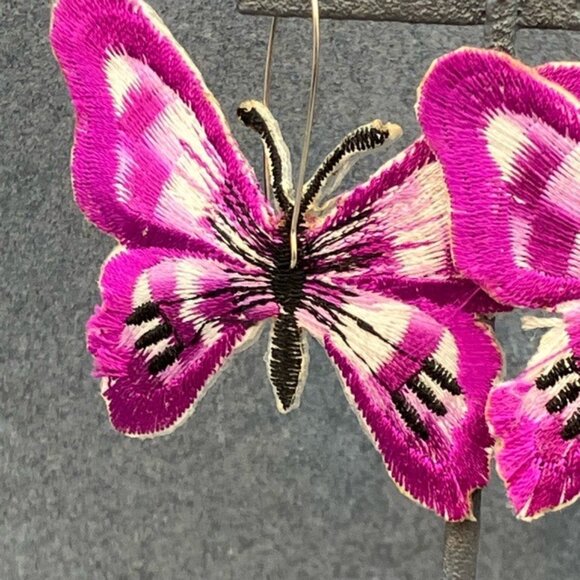 Huge Butterfly Embroidered Earrings 3 In Pierced Pink Black White Statement 80s - Picture 4 of 7